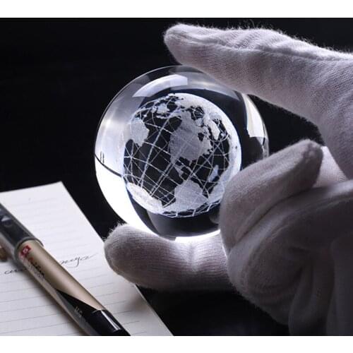 60/80mm Round Crystal Earth Ball Miniature Model Globe Craft Art Glass Sphere Ball Office Home Decor Accessories Ornament Gifts