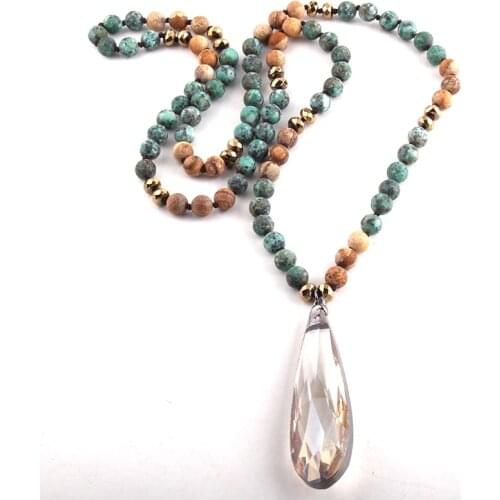 Fashion Bohemian Tribal Jewelry Stone Long Knotted Long Glass Drop Pendant Necklaces D