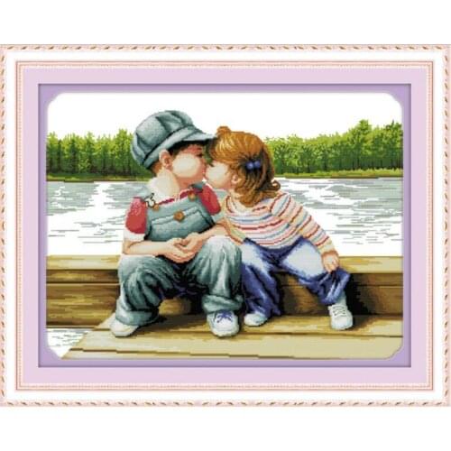 Cartoon Child kisses Cross Stitch Kits Baby People 11ct Printed Embroidery DIY Handmade Needlework Wall Home Decor