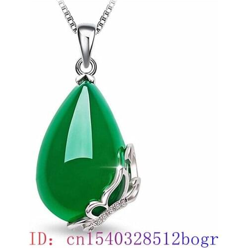 Jade Water droplet Pendant Chinese Fashion Charm 925 Silver Natural Hetian Chalcedony Jewelry Amulet Necklace Gifts Women