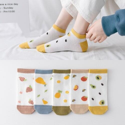 Summer Cartoon Fruit Cotton Socks Women White Spring Ankle Short Casual Cute Cat Heart Print Fashion Street Cute Funny Socks Sox