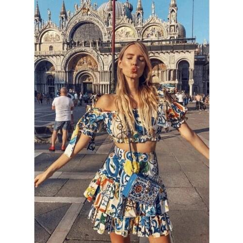 2020 new fashion color printing strap elastic bust sexy cute off-shoulder slim cake type leisure holiday woman suit