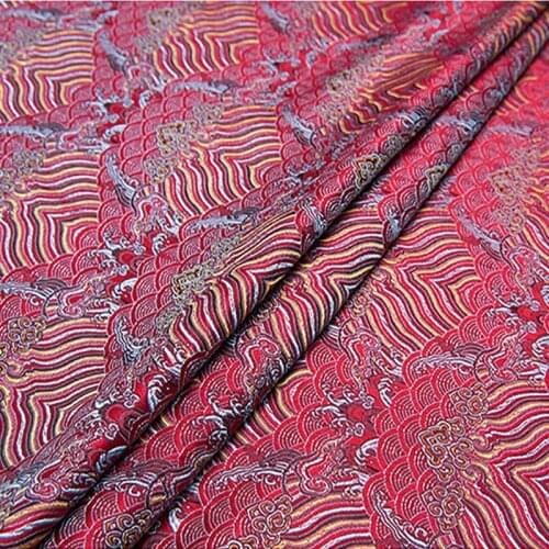 New arrival brocade wave red background fabric for patchwork felt tissue telas dress bed sheet children cloth coat 100x75cm