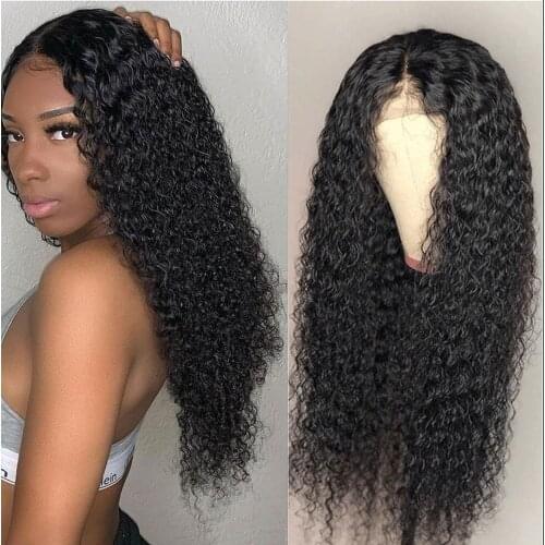 HD Transparent Lace Human Hair Wigs Kinky Curly 4x4 Lace Closure Wig Peruvian