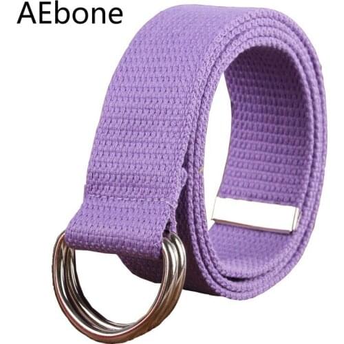 AEbone Woman Belt Canvas Belt Strap Plain Webbing Accessories Ladies Double Ring Buckle Belt Female Utility Belt For Jeans YB046