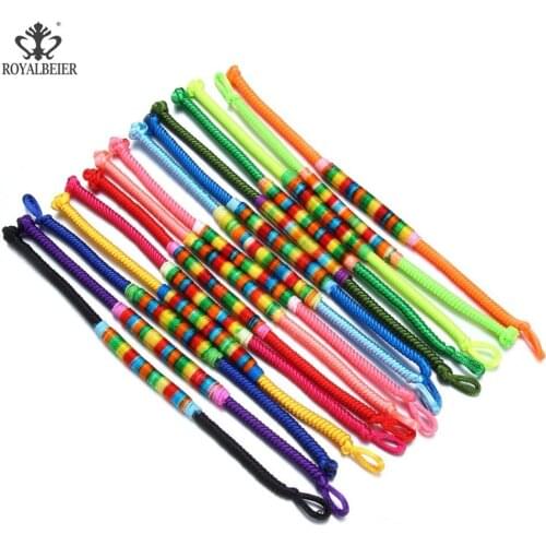 RoyalBeier 5pcs/lot Seven-color Rainbow Hand-knitted Rope Chain Bohemian National Wind Female Ornaments Headdress Strap SZ0835