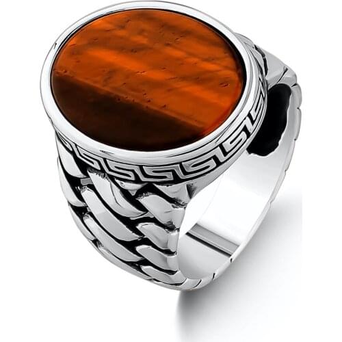 Silver Men Brown Tiger Eye Gemstone Ring Antique Men Rings Friendship Rings 925 Sterling Silver Rings
