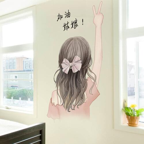 [SHIJUEHEZI] Cartoon Long Hair Girl Wall Stickers DIY Children Mural Decals for House Living Room Kids Bedroom Decoration