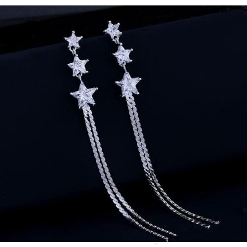 SWOUR New Fashion Jewelry S925 Sterling Silver Earrings Long Chain Tassel Star Design CZ Dangle Earrings S186