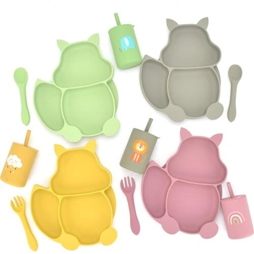 Baby Dining Plate With Sucker Waterproof Cute Squirrel Baby Feeding Dishes Training Portable Dinner Plates Bowls BPA Free