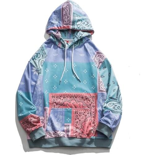 Streetwear Bandana Patchwork Hoodies Men Fashion Hip Hop Sweatshirts Oversize Tops Hooded Pullover Harajuku Male Spring Autumn