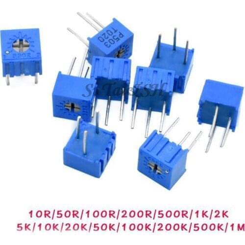 10pcs 3362P Trimpo Trimmer Potentiometer 101 201 501 102 202 502 103 203 503 104 204 504 105 3362 500R 1K 2K 5K 10K 20K 50K 100K