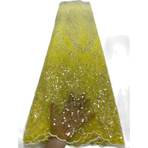 Heavy Design Fashionable Tulle Embroidery French Net Lace Fabric 5BZL-62501 with Sequins and Beads for Party Dress