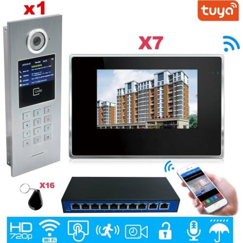 TuyaSmart APP Supported 960P WiFi Video Door Phone 7'' IP Video intercom Security Home Access Control System Keypad/IC Card/1-7