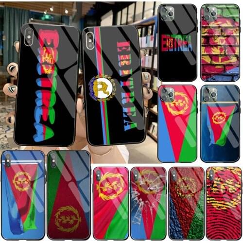 YJZFDYRM Eritrea National Flag Black TPU Soft Phone Case Tempered Glass For iPhone 11 Pro XR XS MAX 8 X 7 6S 6 Plus SE 2020 case