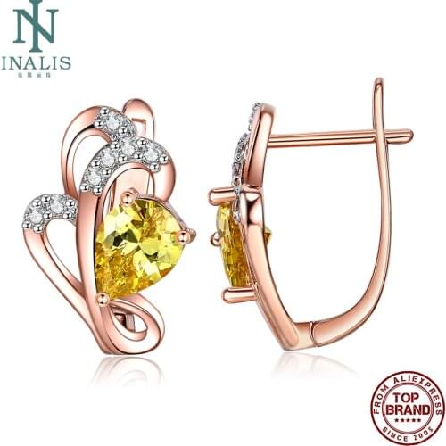 INALIS Flower Shape Rose Gold Plated 5A Clear Cubic Zirconia Stud Earrings For Women Copper Earring Anniversary Fashion Jewelry