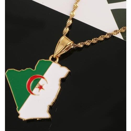 Gold Color Algeria Map Flag Pendant Necklace Trendy Maps of Algeria Ethnic Charm Jewelry