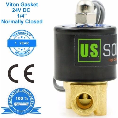 U.S. Solid 1/4" Brass Electric Solenoid Valve 24 V DC Normally Closed for water, air, diesel, CE Certified