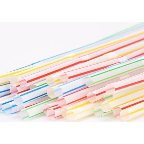 100/200Pcs Plastic Drinking Straws Long Multi-Colored Striped Bedable Disposable Straws Party Multi Colored Rainbow