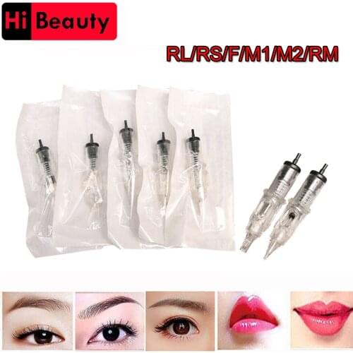 100pcs/lot Disposable Sterilized Permanent Lip Eyebrow Makeup Bayonet Tattoo Big Motor Needles Cartridge RL/RS/F/M1/M2/RM