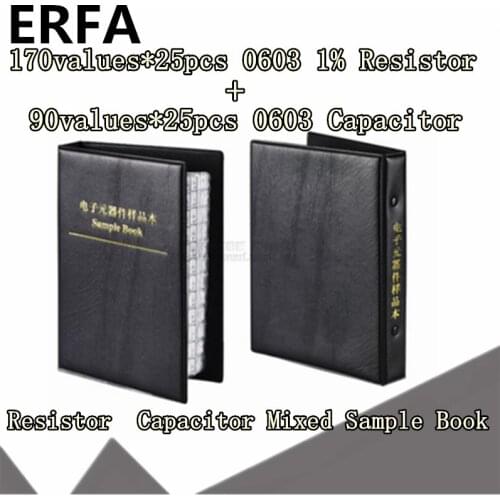 170valuesx25pcs=4250pcs 0603 SMD Resistor 0R~10M 1% + 90valuesX25pcs=2250pcs 0.5PF 0.5PF~22uF Capacitor Mixed Sample Book