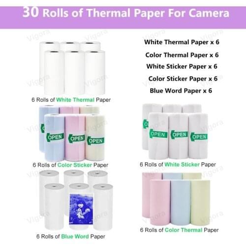 30 Rolls Kids Instant Print Camera Paper Roll 57x25mm White Paper Sticker Paper Color Paper Color Sticker Paper For Print Camera