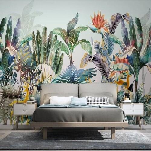 Custom 3D wallpaper mural hand painted Nordic tropical plant elk light luxury background wall decoration painting wallpaper