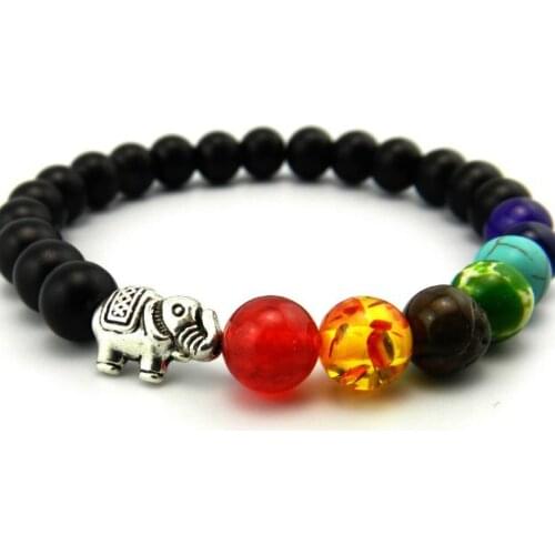 8mm Elephant multicolor nature Agate Onyx Chakra Healing Reiki Buddha Yoga Bracelet elastic adjustable Volcanic Stone Bangles sc