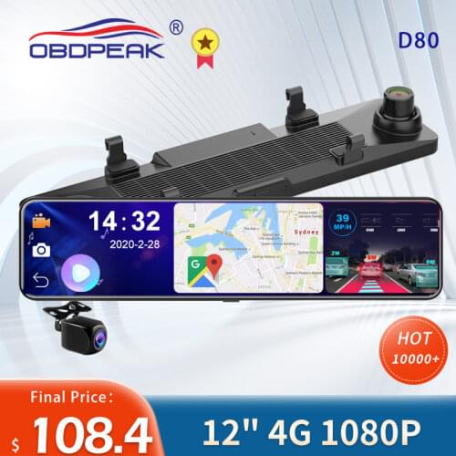 OBDPEAK D80 Android 8.1 Full HD 1080P 12 Inch Touch IPS Car DVR with GPS Navigation WIFI Bluetooth ADAS Google Play Dash Cam