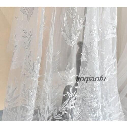 Bamboo leaf embroidery lace fabric wedding veil diy handmade clothing decoration material