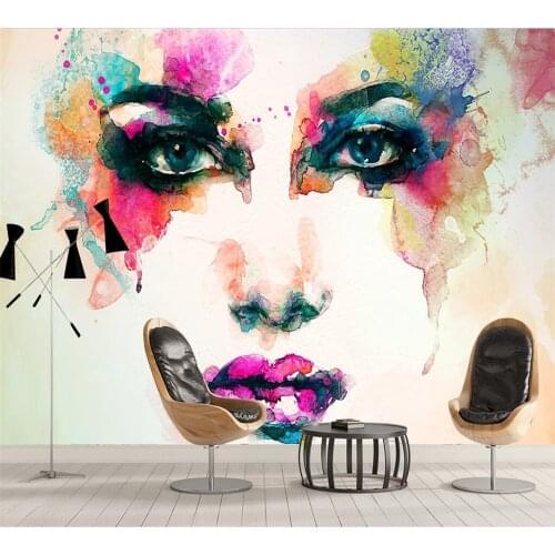Beibehang Modern cool art hand-painted abstract beauty face close-up decorative painting custom wallpaper mural background wall