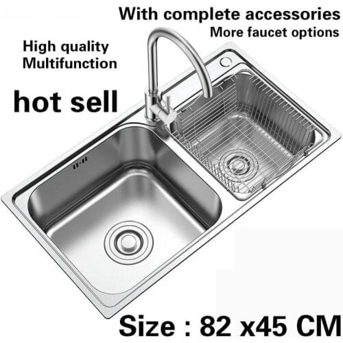 Free shipping Food grade 304 stainless steel hot sell kitchen sink ordinary double trough 0.9 mm thick durable 82 x45 CM