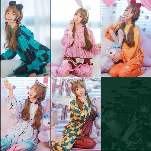 Brdwn Demon Slayer Adult Kamado Tanjirou Nezuko Agatsuma Zenitsu Cosplay Costume Sleep Jumpsuits Sleepwear Onesies Pajamas