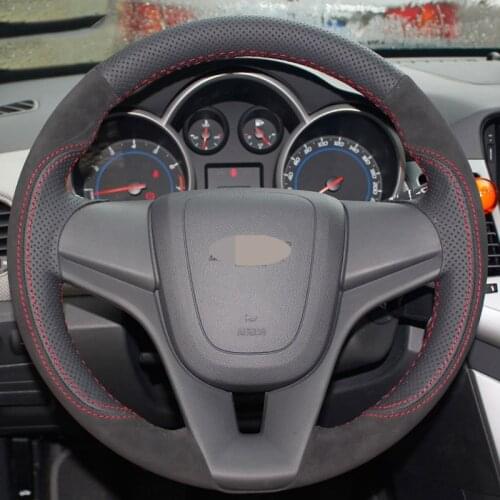For Chevrolet Cruze 2009-2014 Aveo 2011-2014 Suede Genuine Leather Car steering wheel cover