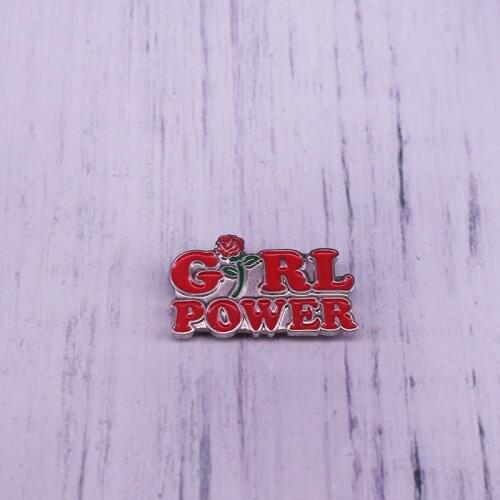 Red Girl Power Rose Enamel Pin Feminism Lapel Brooch Women Badge