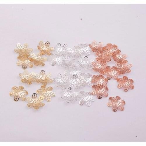 50pcs Filigree Flower Beads Caps 12mm Leaf Shape Bead End Cap DIY Brass Jewelry Findings