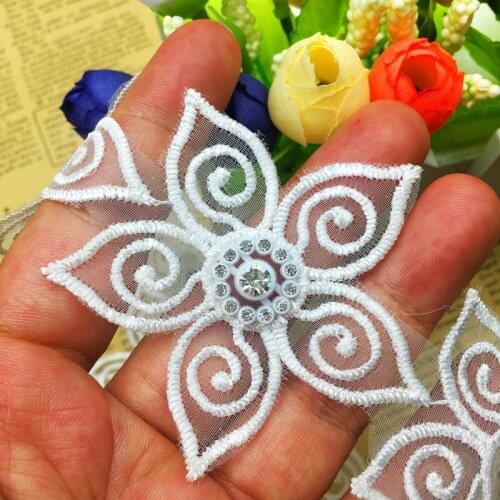 GXINUG 10X Chiffon 3D Cotton Diamond Flower Embroidered Lace Trim Ribbon Fabric Handmade DIY Wedding Dress Sewing Supplies Craft