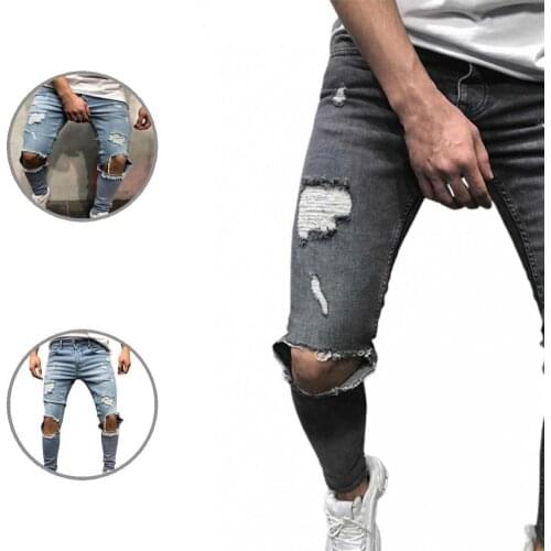 Cool Stylish Vintage Solid Color Trousers Ragged Trousers Zipper Fly for Dating