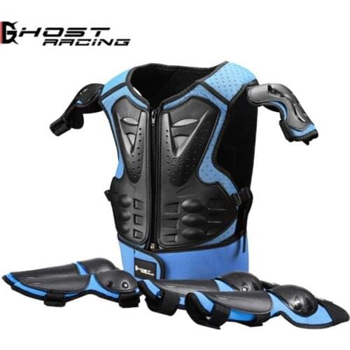 GHOST RACING Motocross Full Body Protect Armor Chest Spine Knee Elbow Guard Motorcycle Vest Suits Black 4-15 Years Child