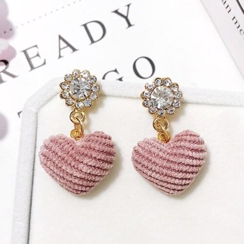 Miss JQ New Sweet Temperament Long Fluffy Heart Drop Earrings Women Rhinestone Earrings Jewelry Brincos Pendientes Oorbellen