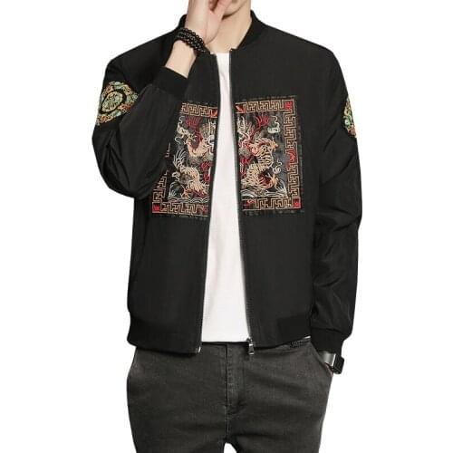 Dragon Embroidery Bomber Jacket Men 2018 New Fashion Chinese Long Pao Jackets Men Slim Fit Long Sleeve Casual Mens Coats 4XL 5XL