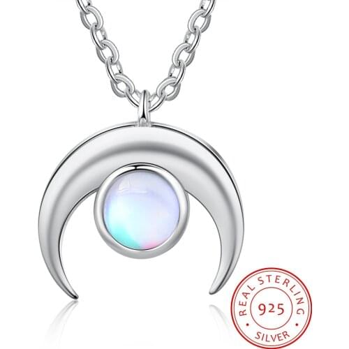 Moon 925 Sterling Silver Necklaces & Pendants Cute Romantic Moonstone Necklaces for Women Silver 925 Jewelry Wedding Party Gift