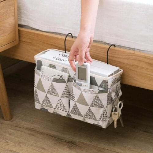 Bedside Storage Bag Hanging Hook Table Sofa Storage Pocket Book Holder Phone Remote Control Book Magazine Organizer Basket