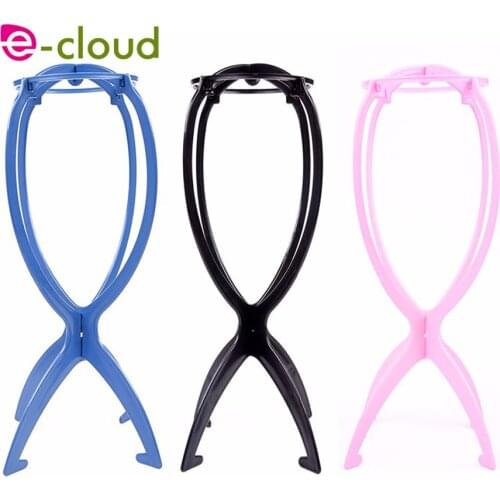 Hair Wig Products Flexible Plastic Wig Stand 3pcs/pack Black/Pink/Blue Portable Folding Wig Holder Hat Cap Wig Display Tool
