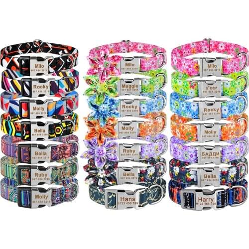Adjustable Nylon Custom Free Engraved Name Tag Personalized Dog Collar Small Large Dog Collars Plaid Boy Girl Unisex Dogs Collar