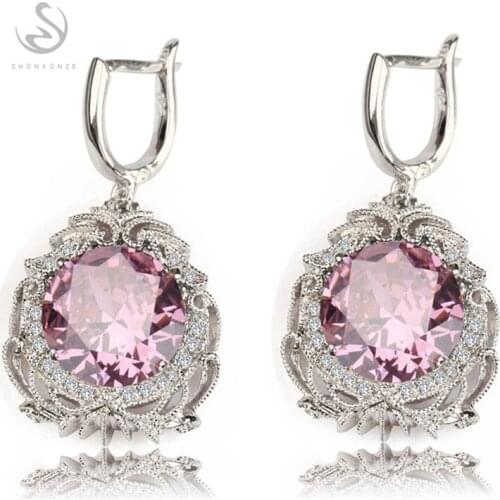 SHUNXUNZE dangling christmas Drop Earrings bohemian For Women Men sex gift Pink Rainbow Cubic Zirconia Rhodium Plated R524 R3596