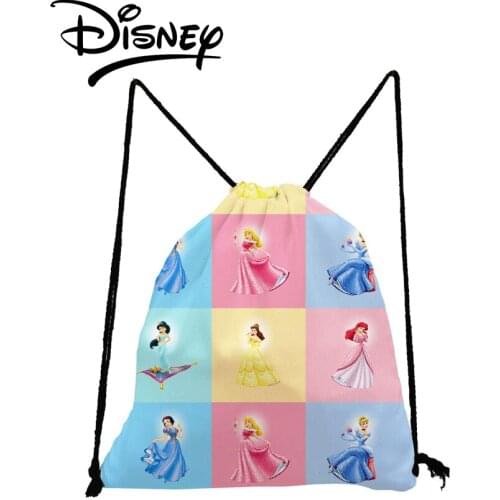 Disney Princess Backpack Casual Cartoon Drawstring Bag Student Bookbag Sweet Gift Storage Bag Cute Girl Soft Back Bag Foldable