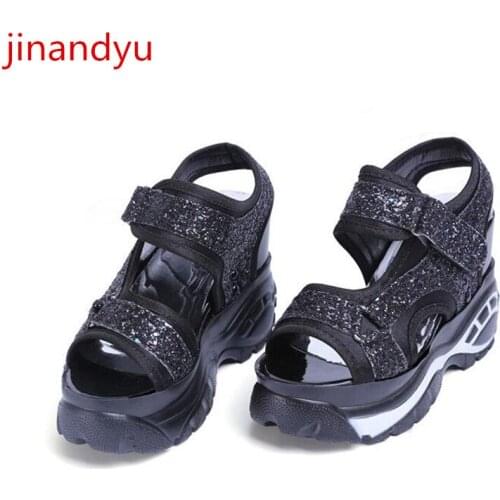 Chunky Heel Platform Sandals for Summer Shoes Glitter High Heels Women Platforms Sandles Wedge Sandals Fashion Black White Pumps