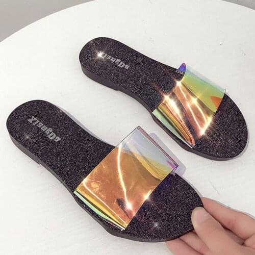 Bling Transparent slippers women summer shoes new lace-free flat slippers beach sandals women slides thongs buty damskie A1-24
