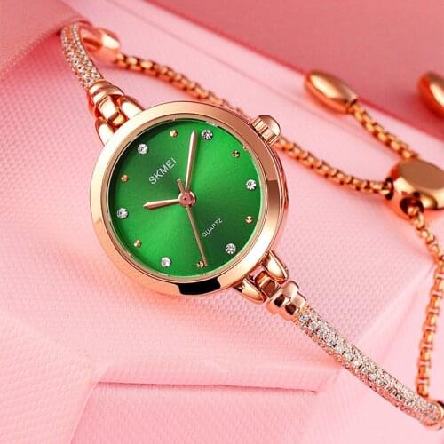 SKMEI Quartz Watch Women Luxury Brand Stainless Steel Bracelet Watches Ladies Rhinestone Dress Watches Female Clock reloj mujer